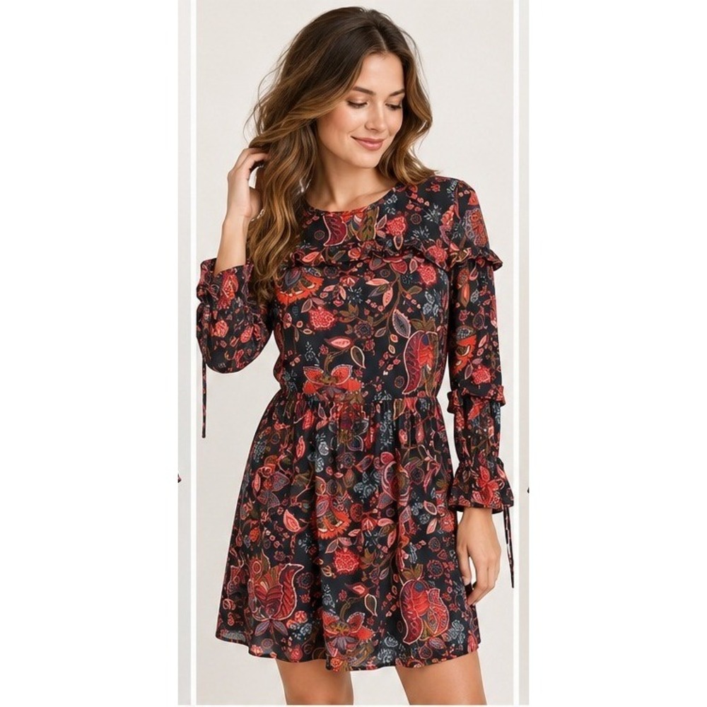 Whimsigoth Mini Dress size 6P Boho Cottagecore Paisley Floral Long Sleeve